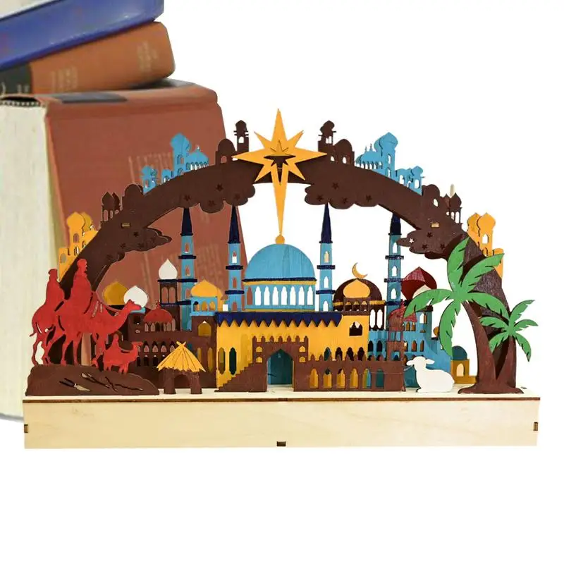 

Eid Decorations Light Stars Mosque Aesthetic Wooden Eid Decor LED Table Lamp Night Light Bedroom Lantern Desk Decorations For