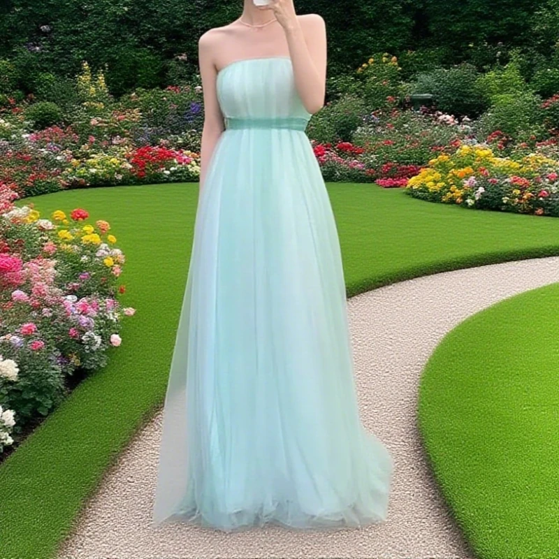

Strapless Adjustable Shawl Pleat Korea Prom Dresses A-line Evening Gowns Wedding shoot Floor Length Customised