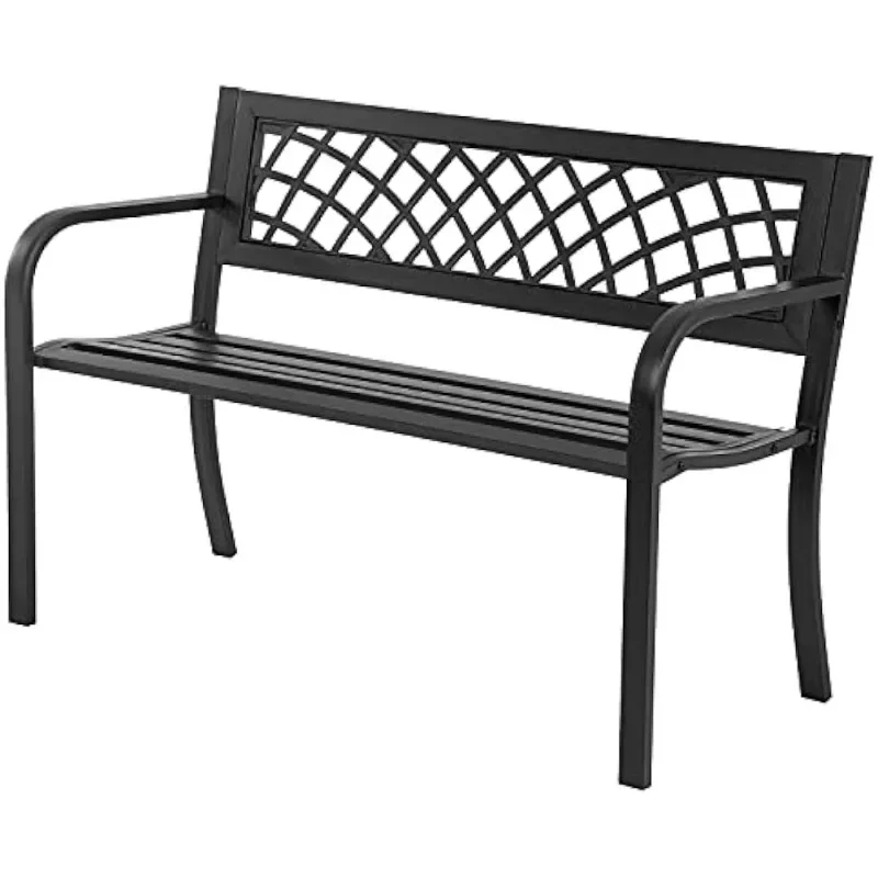 

Garden Bench,Outdoor Benches,Iron Steel Frame Patio Bench with Mesh Pattern and Plastic Backrest Armrests