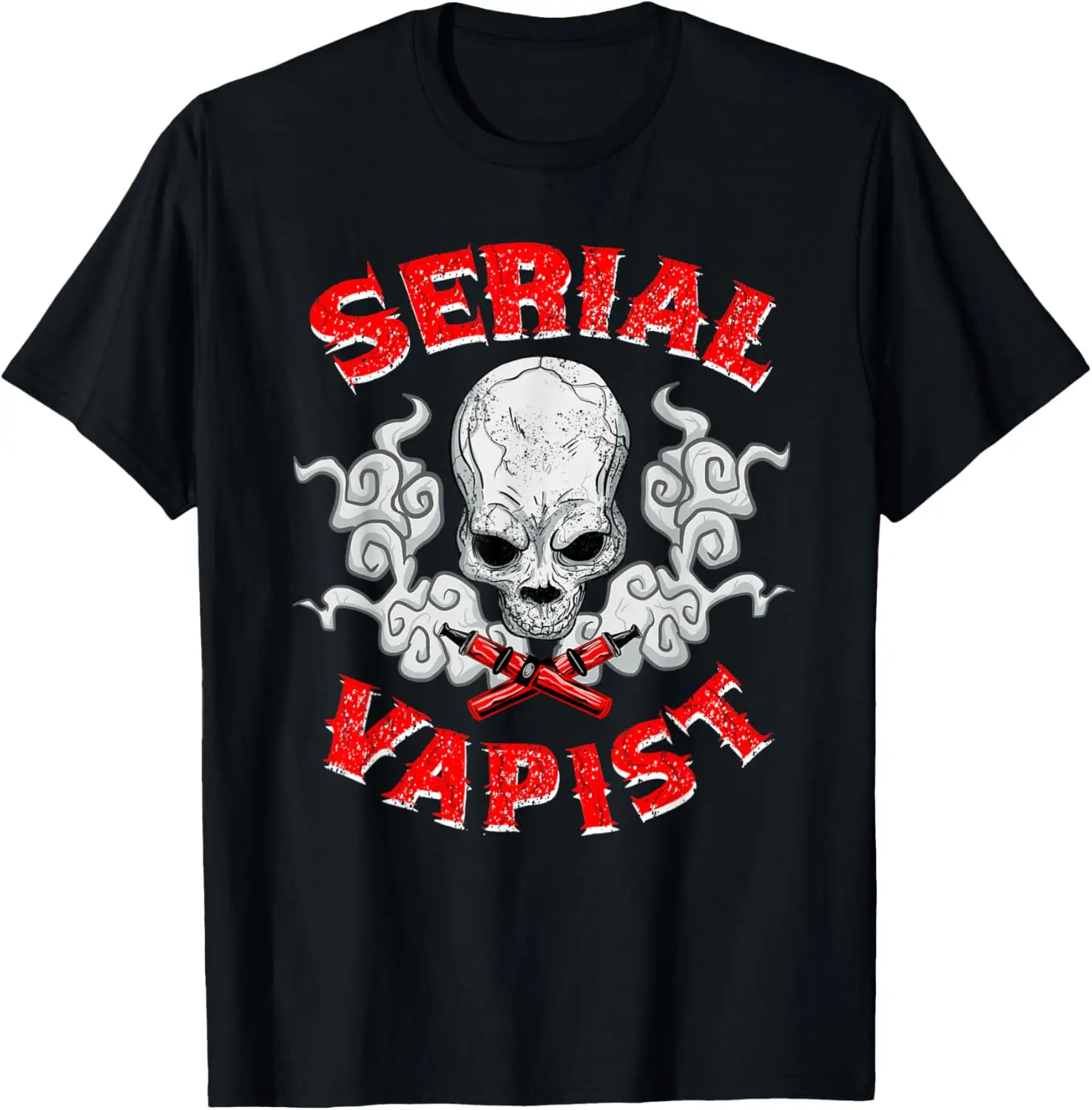 Serial Vapist Skull Graphic Tee Men's Short Sleeve Round Neck Cotton T-Shirt