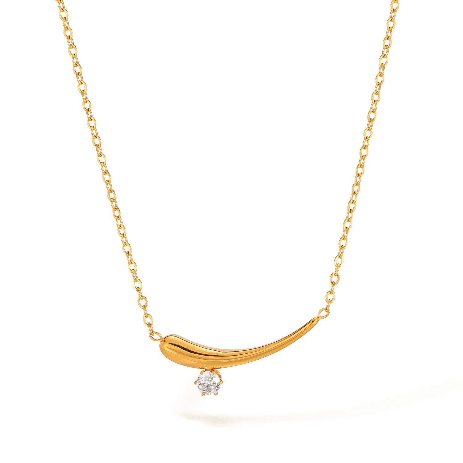 

American Style Geometric Zircon Necklace – Minimalist Stainless Steel Titanium Clavicle Chain for Women