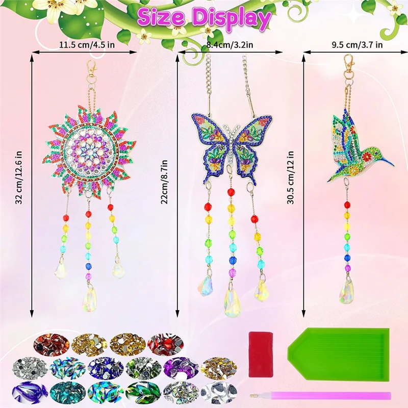 AS96-Diamond Picture Suncatcher Wind Play Craft Set Kit Kids DIY 5D Diamond Picture จี้ชุดชุด