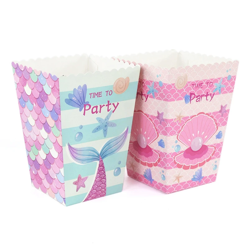 

6/12Pcs Mermaid Theme Party Popcorn Boxes Candy Box Mermaid Party Decor Wedding Baby Shower Kids Girls Birthday Party Supplies