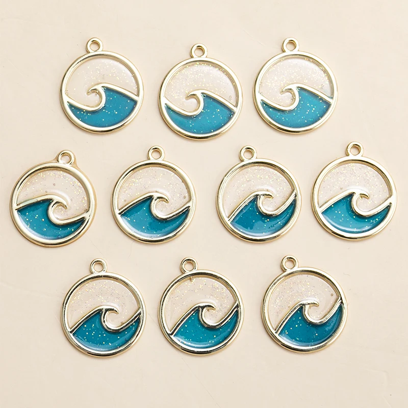 YEYULIN-Breloques Rondes Bleues en Forme de Vague d'Océan, Pendentif pour Boucles d'Oreilles, Collier, Bijoux, Accessoires de Direction, DIY, 10 Pièces/Lot