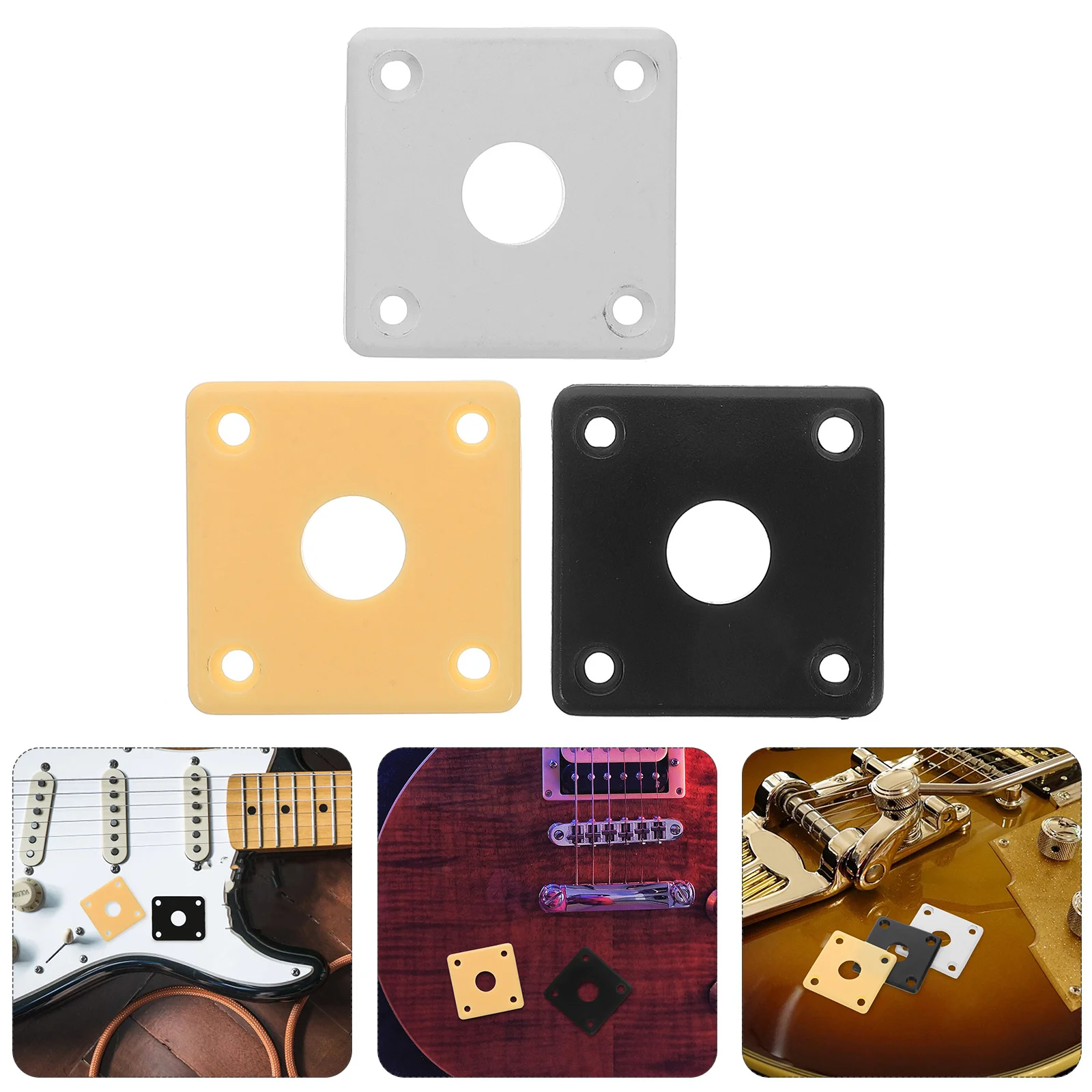 

3Pcs Guitar Jack Plate Plastic Curved Square Base Plate Durable Guitar Accessories White Black Yellow Plastic Jack Assembly