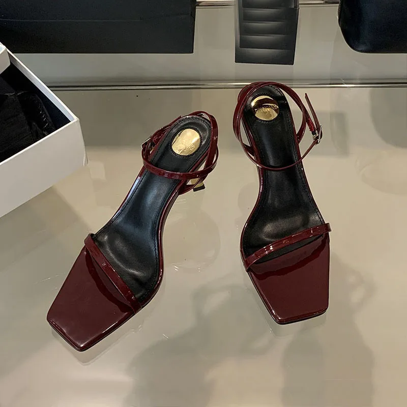 Footwear Square Toe Fashion Pumps Women Medium Heels Shoes Ankle Buckle Strap Female Shallow Ladies Thin Metal Heels Shoes