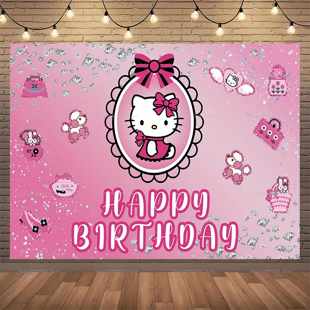 Fondo fotográfico de Hello Kitty para niñas y niños, Fondo de fotografía para fiesta de 1er cumpleaños, serie Sanrio, pancarta para Baby Shower, accesorios para cabina