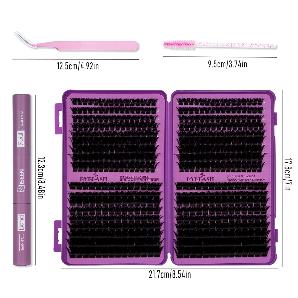 Kit de racimos de pestañas DIY, racimos individuales de 9-16 mm con pegamento y sellador, finas, naturales, kit de pestañas manga, maquillaje 2