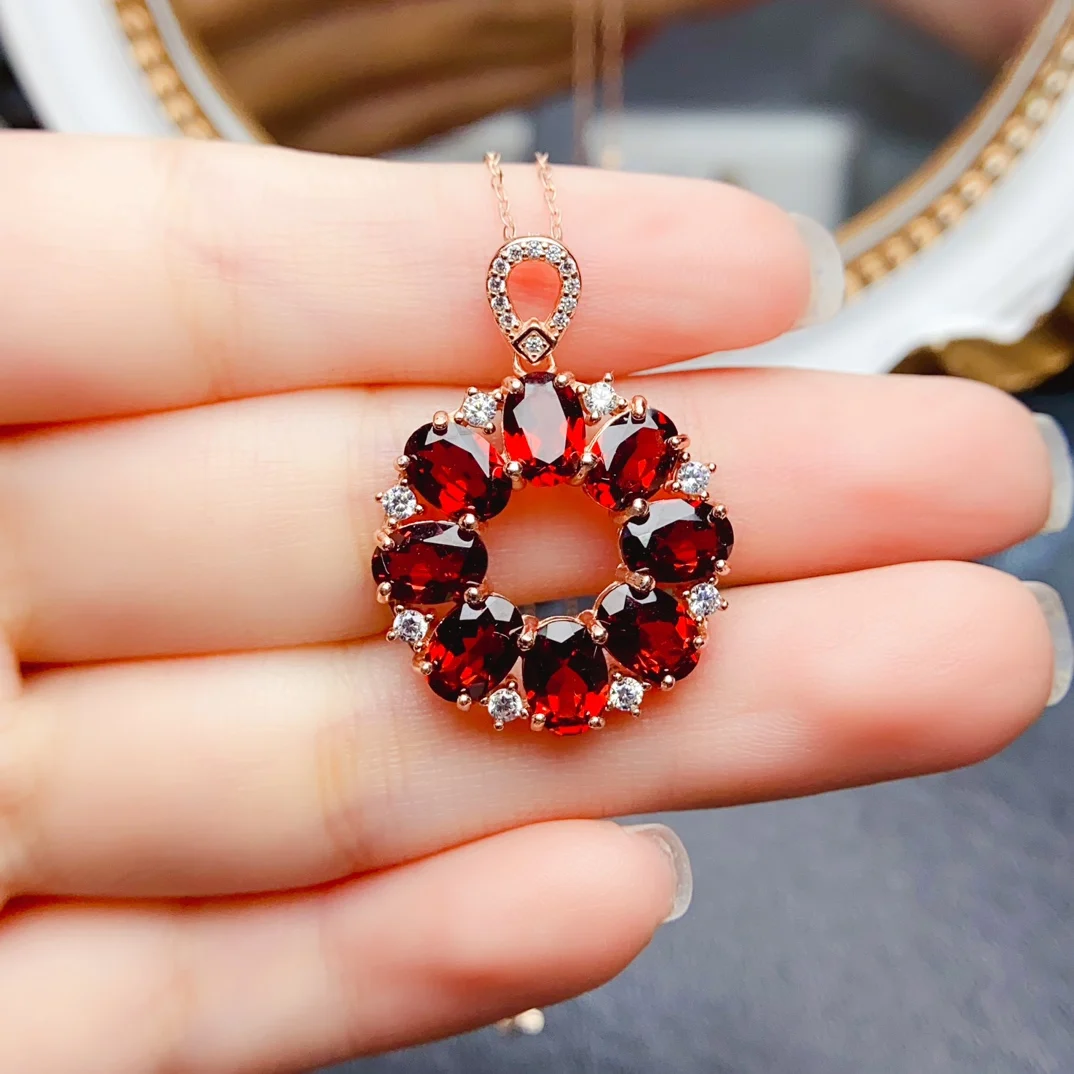 FS Natural Garnet S925 Sterling Silver Wreath Pendant Necklace for Women Fine Weddings Jewelry Certification Christmas MeiBaPJ