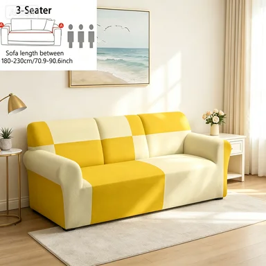 Yellow Cream Stripe Sofa Cover, Pink Blue Stripe Sofa Cover, Black White Swirl Curve Cover, Black White Wide Stripe Cover.