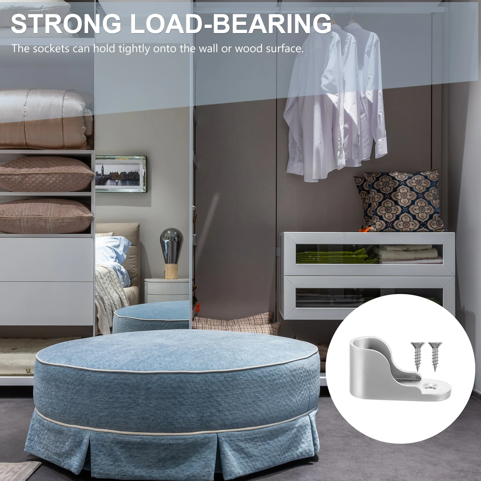 

2Pcs Zinc Alloy Closet Rod Brackets Heavy Duty Pole Sockets for Bathroom Wardrobe Clothes Shop Display Storage Solutions