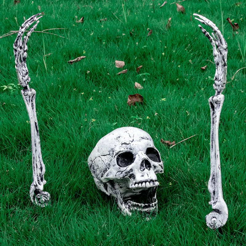 

Halloween Realistic Skull Skeleton Head Human Hand Arms for Halloween Party Home Garden Lawn Decor Haunted House Horror Props