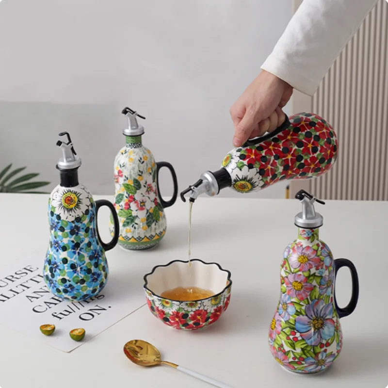 

680 мл керамический масляный горшок с ручной росписью, герметичная бутылка для соевого соуса, горшок для уксуса, бытовая бутылка для приправ, инструмент для кухонной приправы