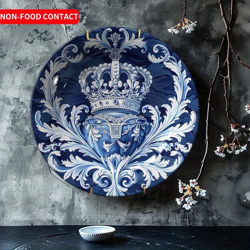 1pc of European-Style Vintage Ceramic Decorative Plate Featuring an Exquisite Crown Pattern, Suitable for Home, Dining Table,