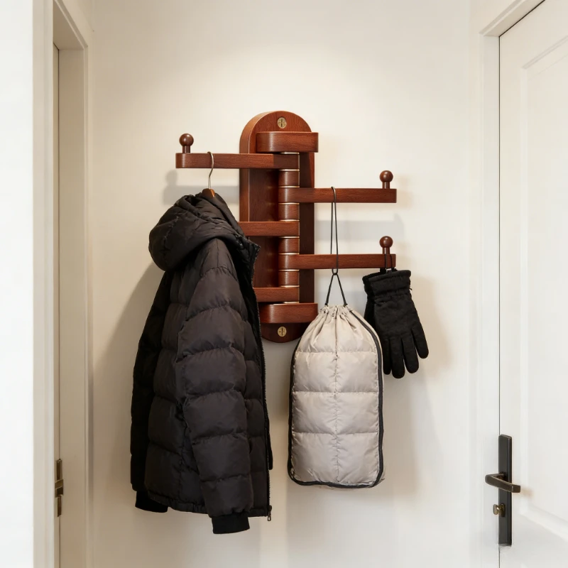 Solid Wood Wall Hanging Coat Racks Entrance Hook Bedroom Hanger Clothes Rack Rotating Clothes Organizer Living Room Furniture