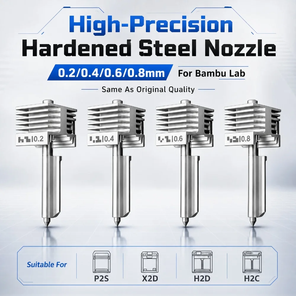For Bambu Lab P2S X2D Integrated Hardened Steel H2D H2C Nozzle Kit 0.2/0.4/0.6/0.8mm High-Precision Same As Original Quality