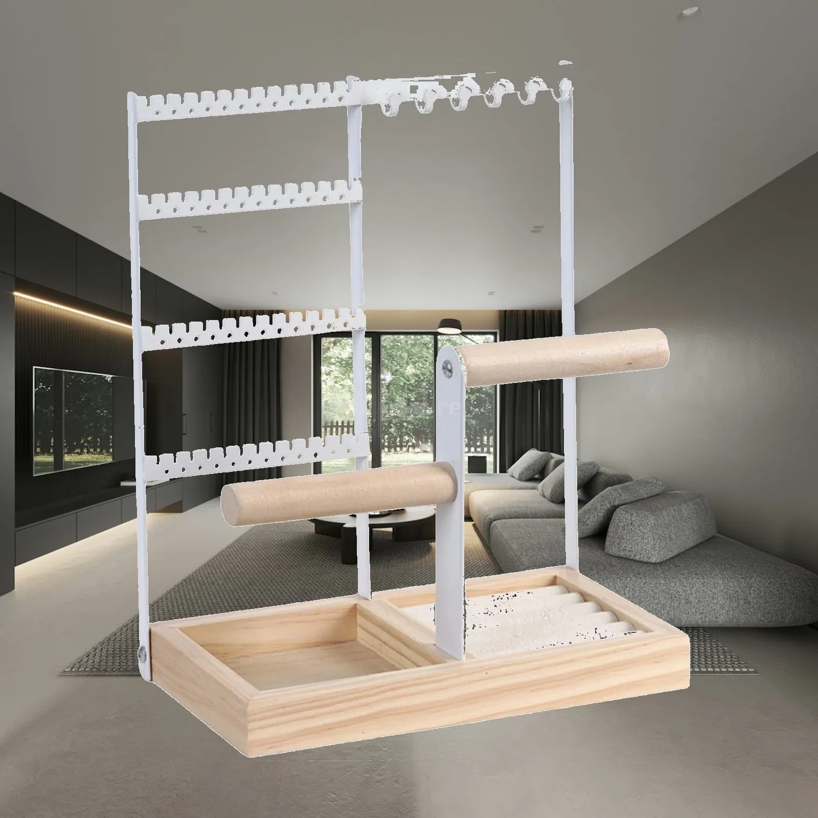 Multi Tier Earring Rack Jewelry Display Stand Metal Wooden Base for Necklace Hanging Storage Bangle Organizer Desktop Decor