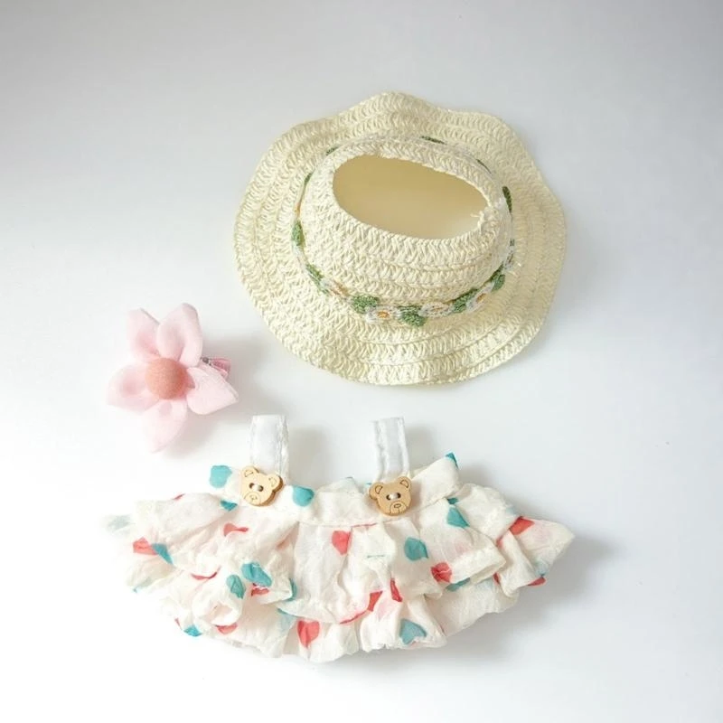 Chủ Đề Mùa Hè Quần Áo Búp Bê 17Cm Váy Không Tay Mũ Rơm Bộ Đồ Mặc Quần Áo Búp Bê 15UB