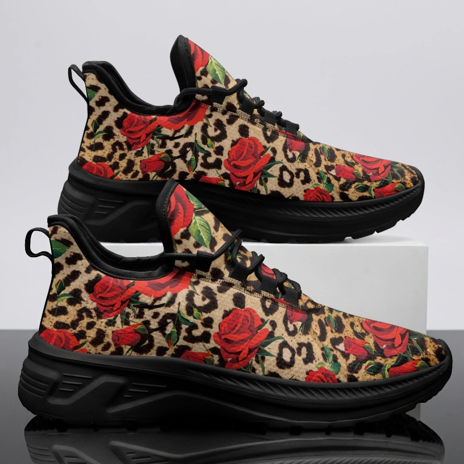 PENSTROLL Leopard Rose Slip On Comfortable Outdoor Casual Running Shoe Athletic Shoes for Men Jogging Workout