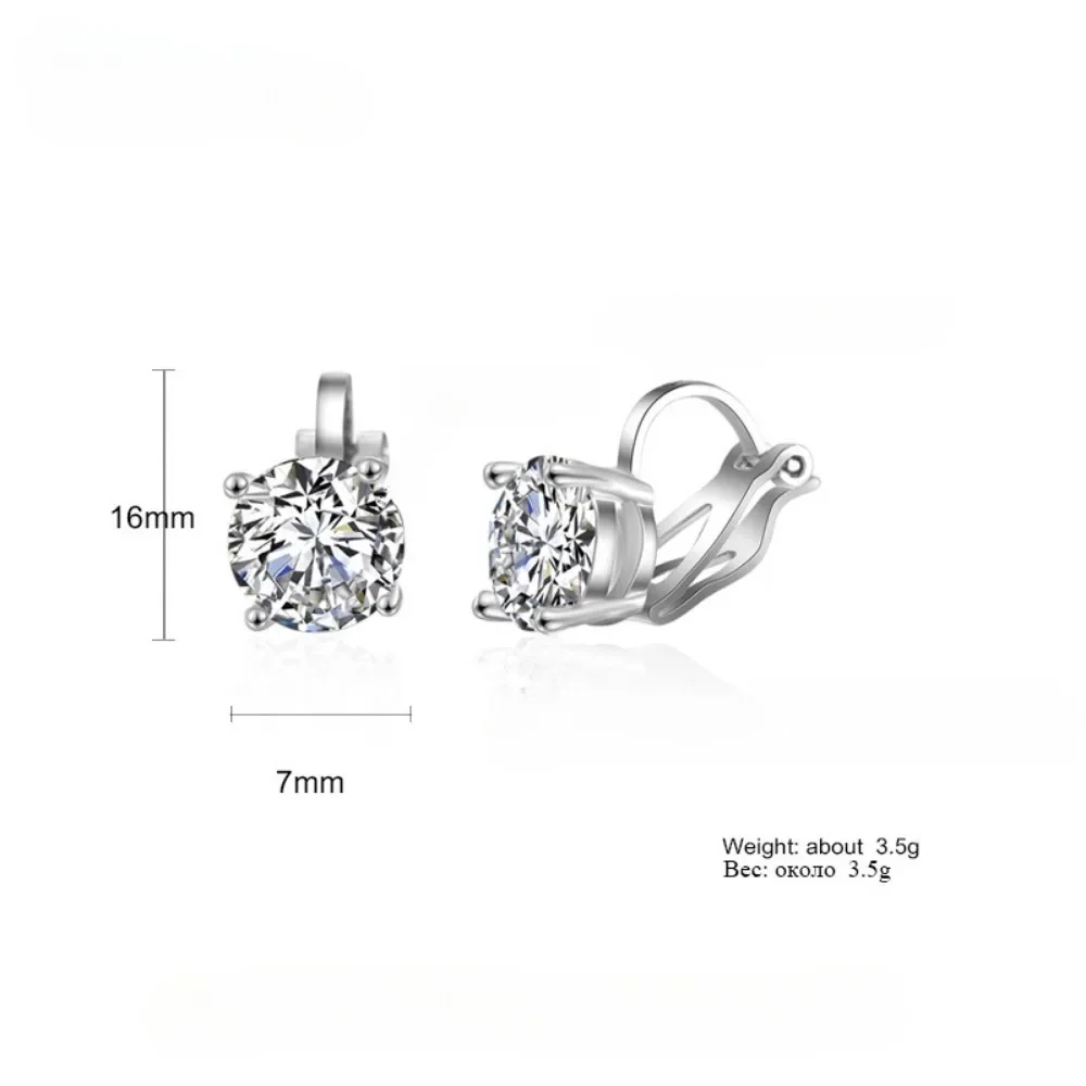 Trendy Round Cubic Zirconia Copper Clip Earrings For Women Gold Color Crystal Metal Earring Party Wedding Daily Jewelry