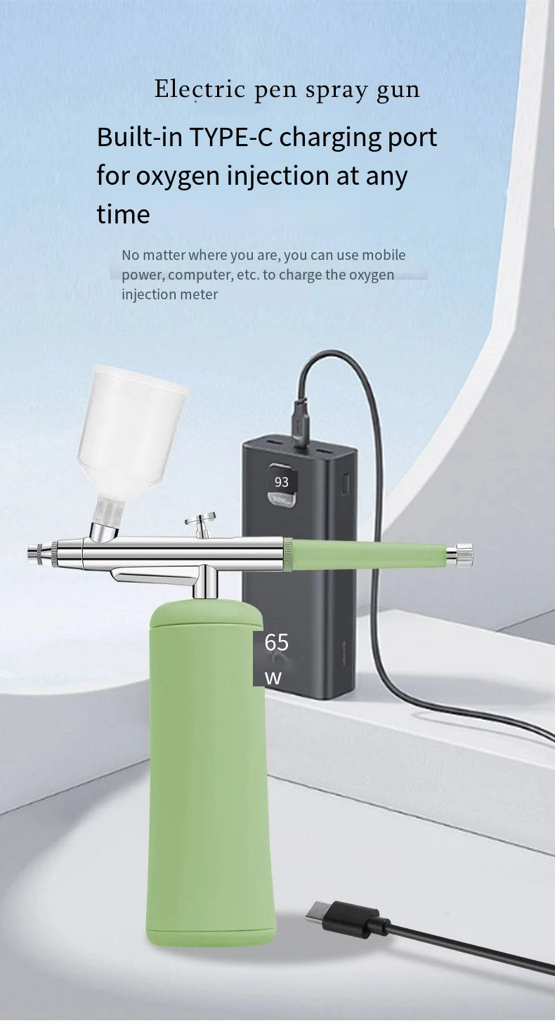 Portable USB Rechargeable Mini Electric High Pressure Oxygen Atomizer Air Compressor Spray Gun Sprayer Oxygen Injector Small Bubble Beauty Nano Skin Facial Hydration Moisturizing Skin Care Tools