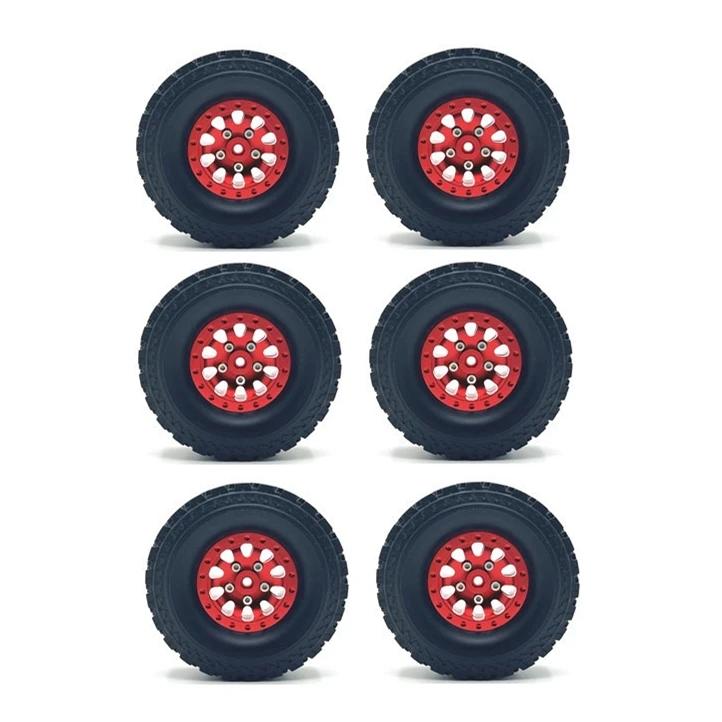 6pcs Metal Beadlock Wheel Hub Rim Rubbr Tire for WPL B16 B36 JJRC Q60 Q63 Q64 Fayee FY004 MN-77 6WD 6X6 RC Car Upgrade Parts