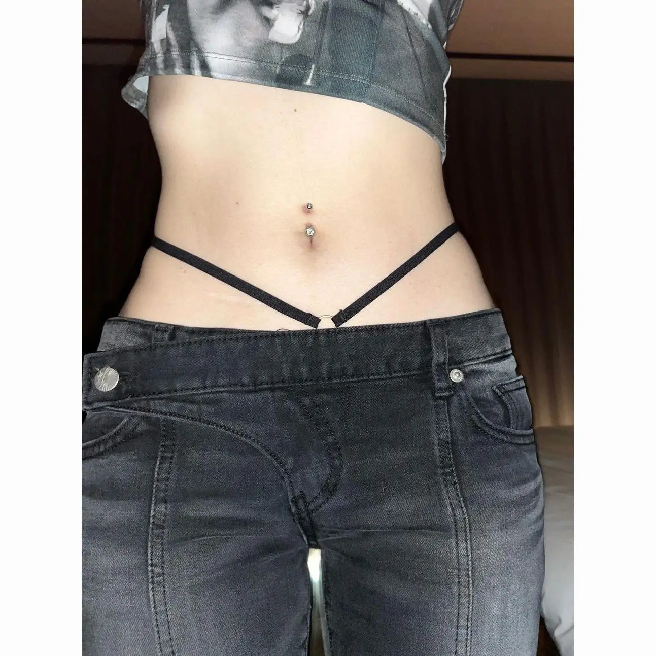 여성용 빈티지 로우라이즈 부츠컷 청바지 - 아메리칸 레트로 워시드 그레이 옴브레 스트레이트 레그 데님 팬츠 Y2K 스트리트웨어