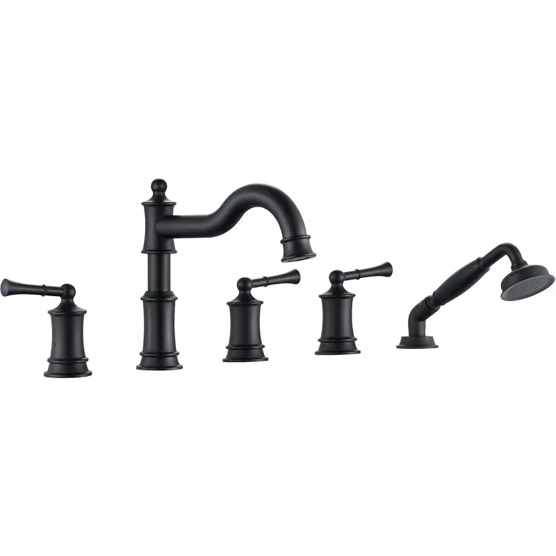 Tub Faucet Set with Handheld Shower Deck Mount Tub Filler with Diverter,  Valve and Water Supply Lines Included for Bathroom Tub