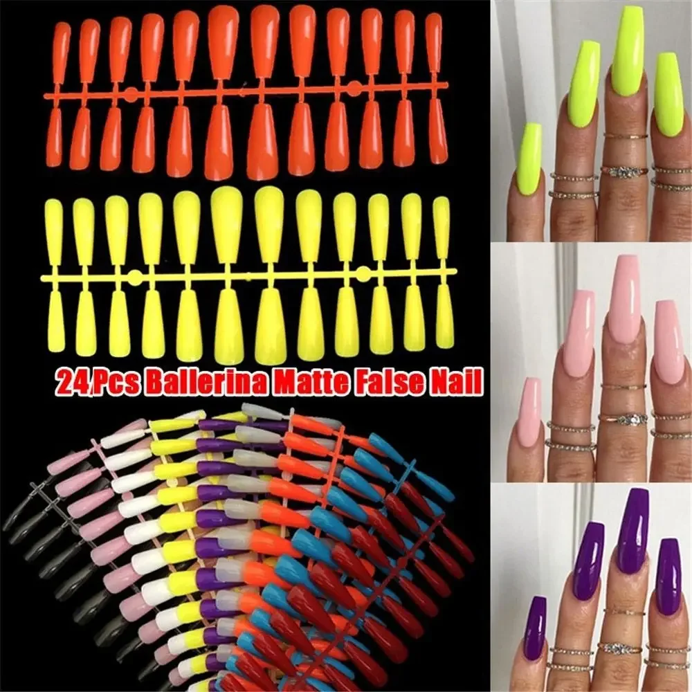 

24Pcs/Set Art Extension Full Cover Coffin Fake Nail Nail Tips False Nails Ballerina Nail