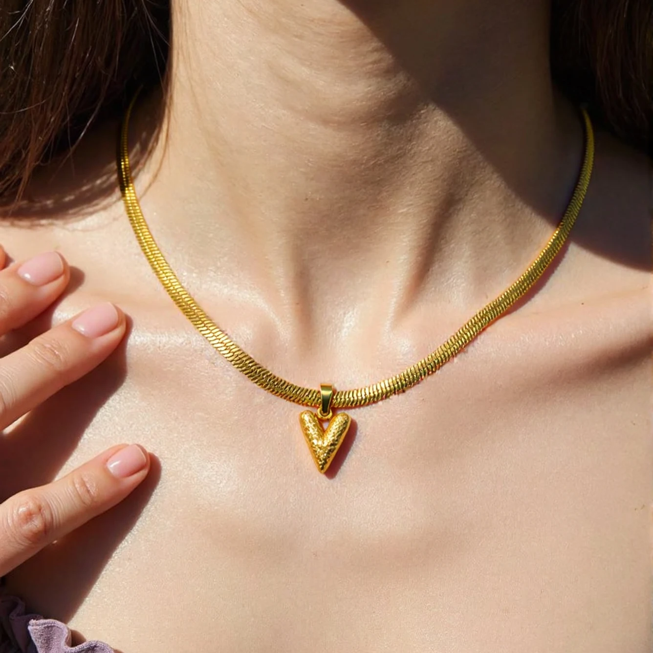 Snake Chain Heart Pendant Stainless Steel Water Drop Pendant Necklace for Women Statement 18k Gold Color Jewelry Waterproof