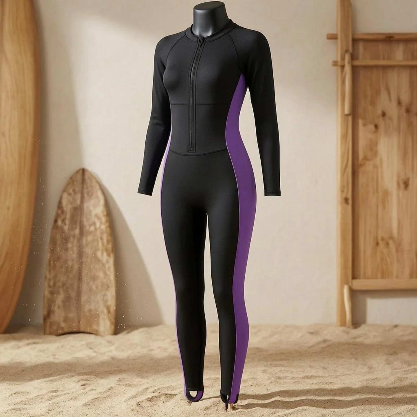 

Full Body Rash Guard Contrasting Side Panels Long-Sleeve Swimsuit Swimwear Shaping Look Waterwear Color Block for Snorkeling