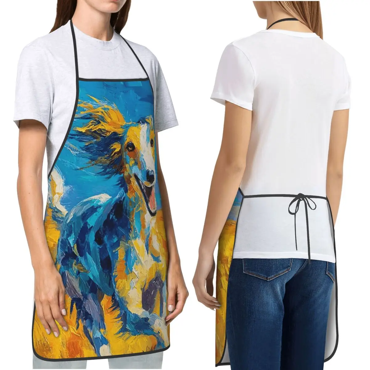 A Joyful Saluki Running Through A Bright Summer Field, Dogs In Motion Aprons Chef Cooking Baking Tablier Bib Kitchen Pinafore