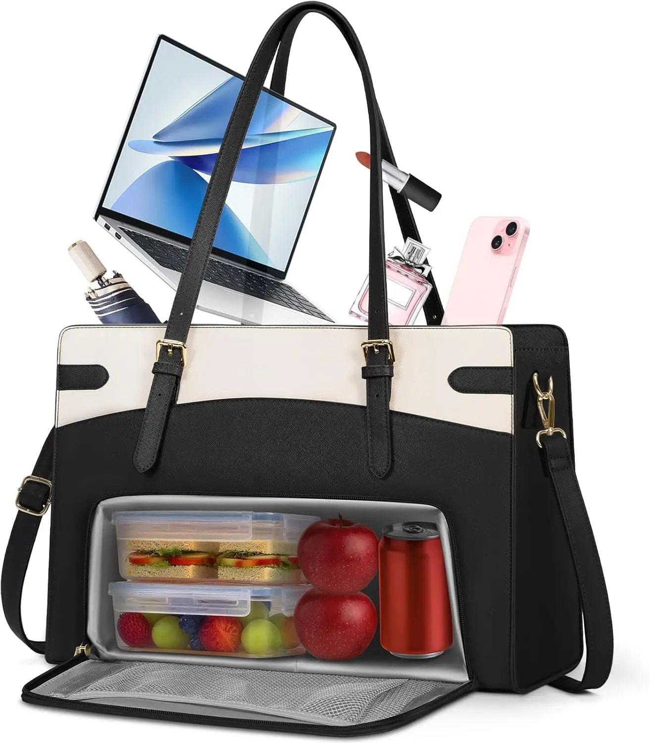 

Сумка для ноутбука 2-в-1 с изолированным отделением для обеда для женщин, профессиональная рабочая сумка-тоут на 15,6 дюйма, 9