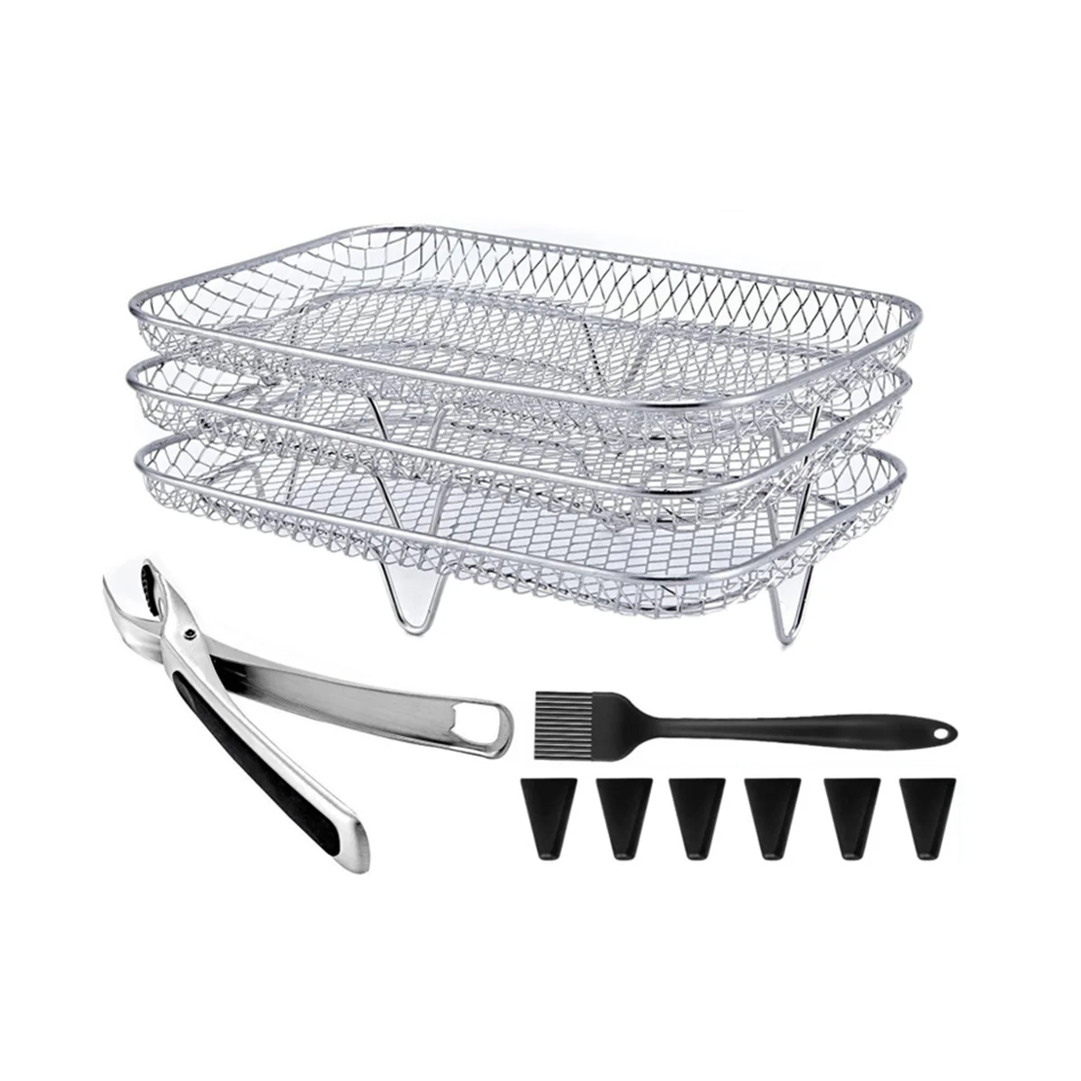 Air Fryer Rack Stainless Stackable Grid Grilling Rack for Ninja DZ201/DZ401/Instant AirFryer Heightening Feet Dish Clamp