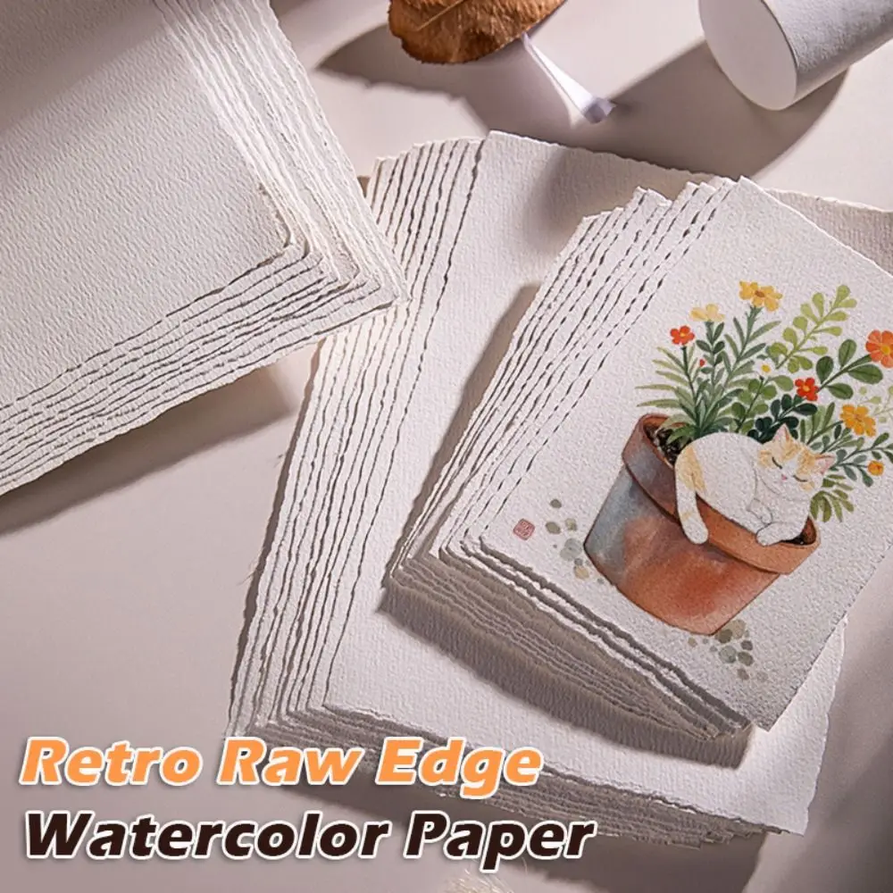 10pcs Simple Cotton Watercolor Paper Hand-torn Edges Medium-texture Drawing Paper A4/A5/A6 Painting Paper Students