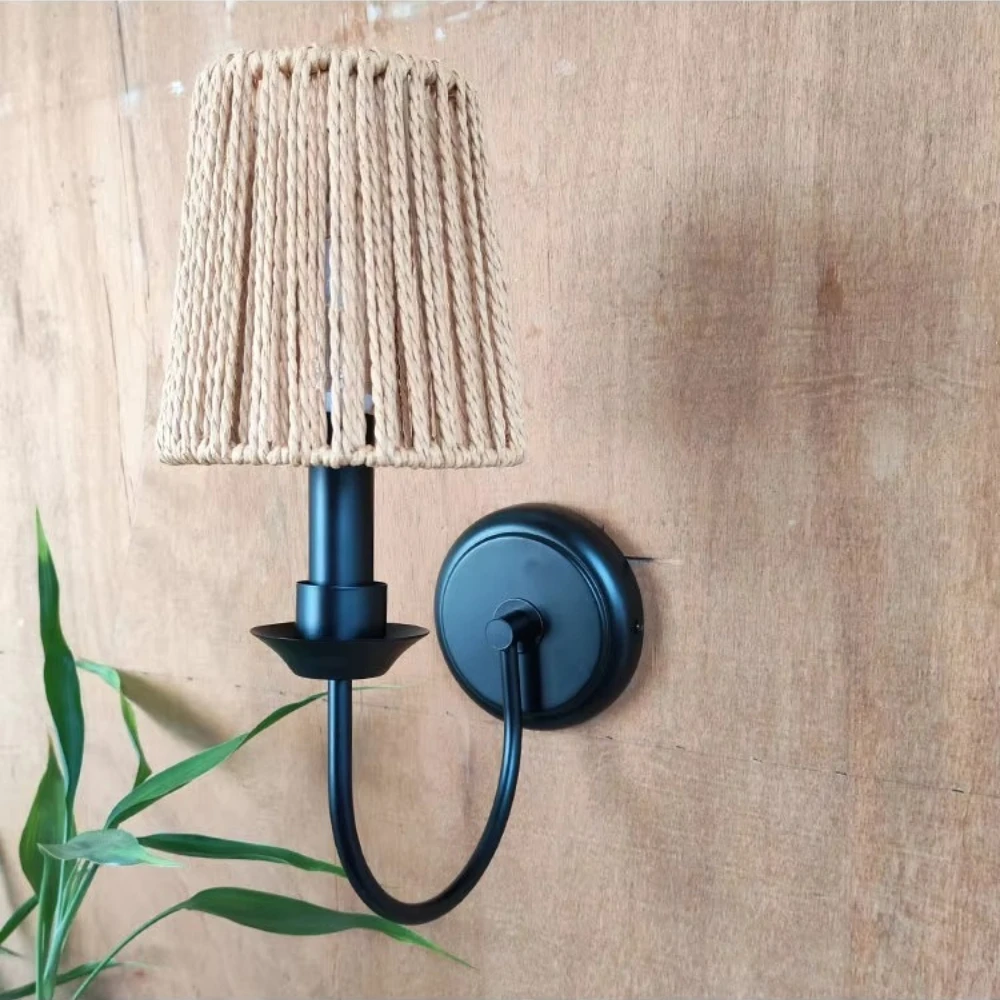 American Linen Wall Lamps Bedroom Headboard Study Balcony Corridor Retro Decorative Sconces Metal Indoor Home Lighting Fixtures