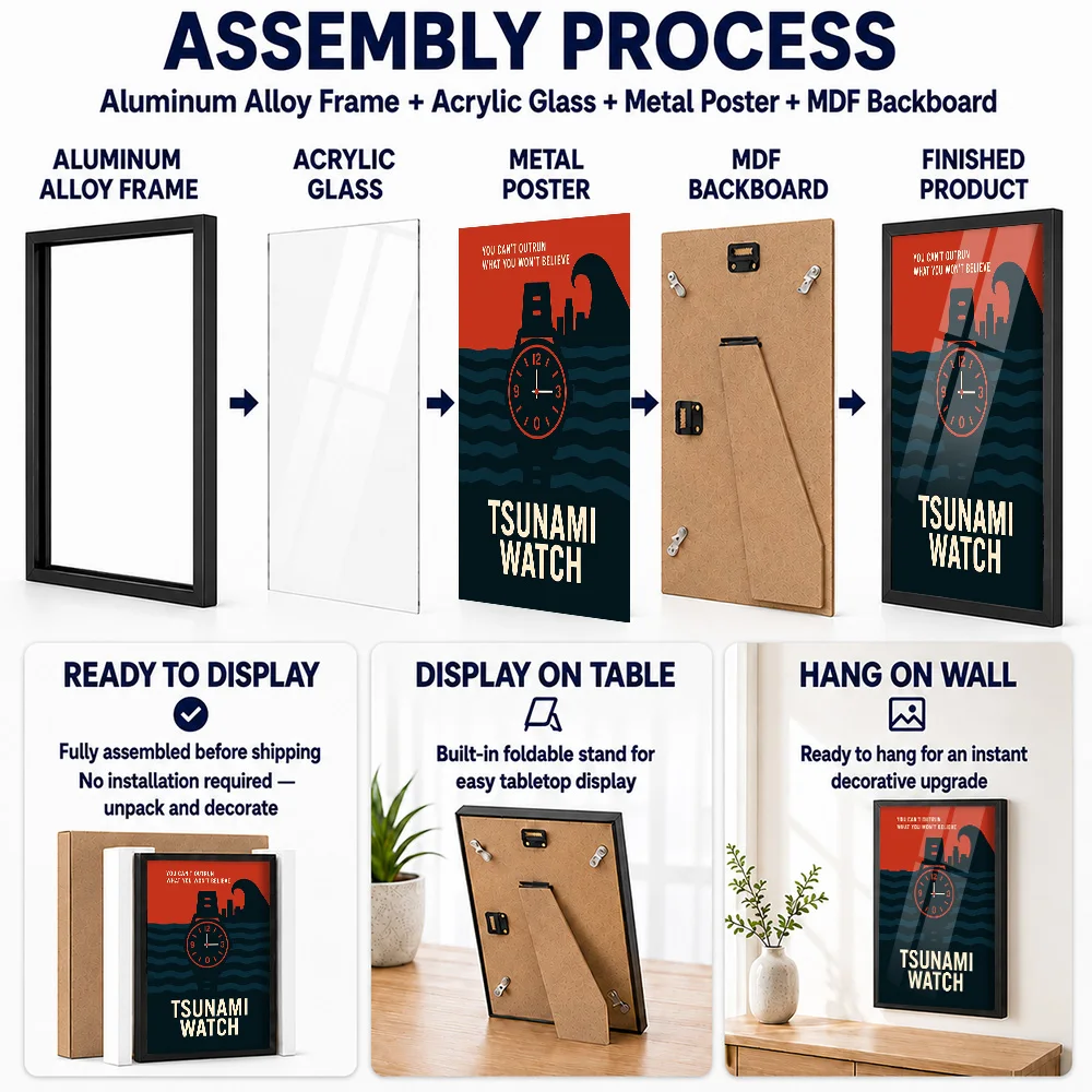 Tsunami Watch Metal Poster With Aluminum Alloy Frame Personalized Photo Elegant Timepiece Style Wall Art For Study Luxury Gift