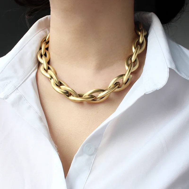Hip Hop Chunky Gold Twisted Rope Chain Necklace Stainless Steel Thick Interwoven Link Unisex Statement Streetwear Neck Jewelry