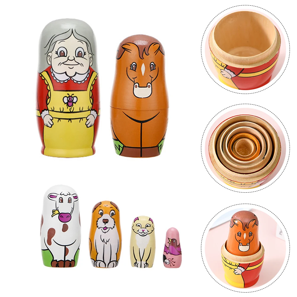 6Pcs Wooden Matryoshka Stacking Nesting for Kids Babushka Toy Grandmother Pattern Decor Child Kids Matryoshka Dolls set