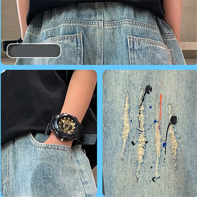 Fashion Kids Boy American Vintage Wash Distressed Ripped Jeans With Drawings Child High Street Casual Scratch Jeans Denim Pants