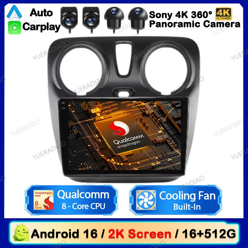 Rádio Automotivo Android 16 para Renault Dokker Lodgy Dacia 2012 - 2020 GPS NAVI Carplay Multimídia Central Qualcomm BT Mirror Link FM
