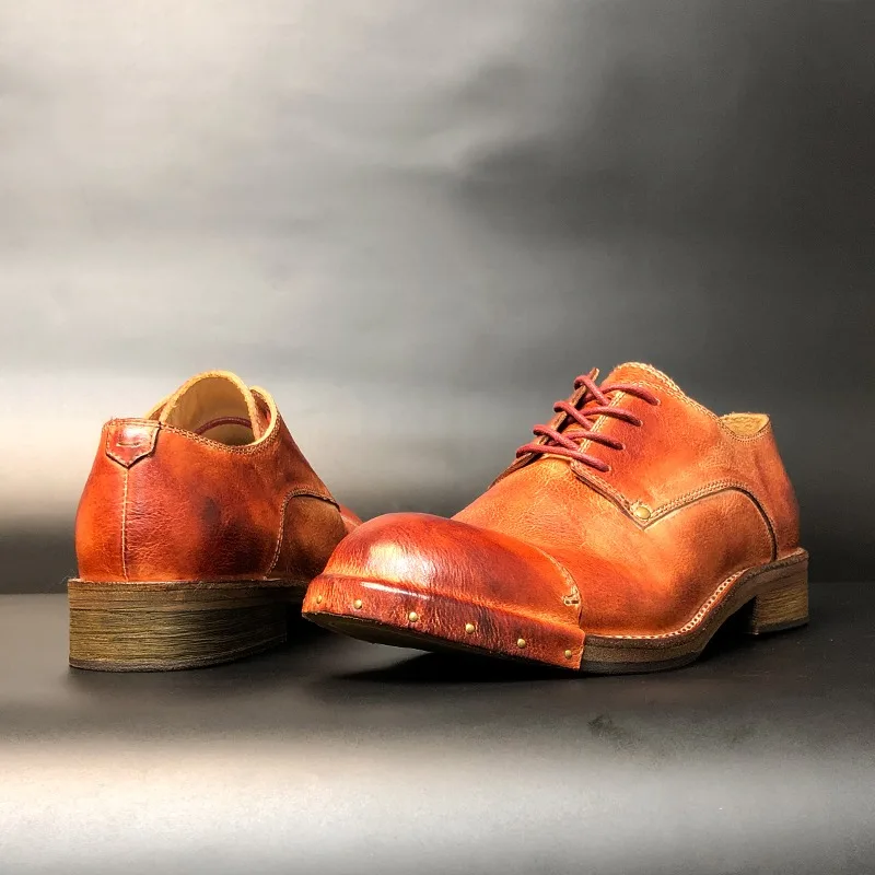 Handmade Derby Shoes Men's Genuine Leather Upturned Toe Gentlemanly Office Business Casual Entertainment Leather Shoes Male