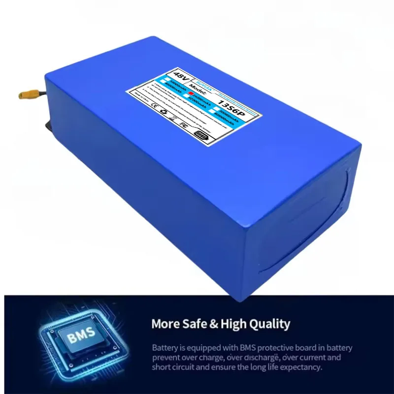 Batterie Li-ion 13S6P 48V 24Ah 2000W 18650, adaptée Aux vélos 54.6V + Prise BMS intégrée En Option + Chargeur 54.6V