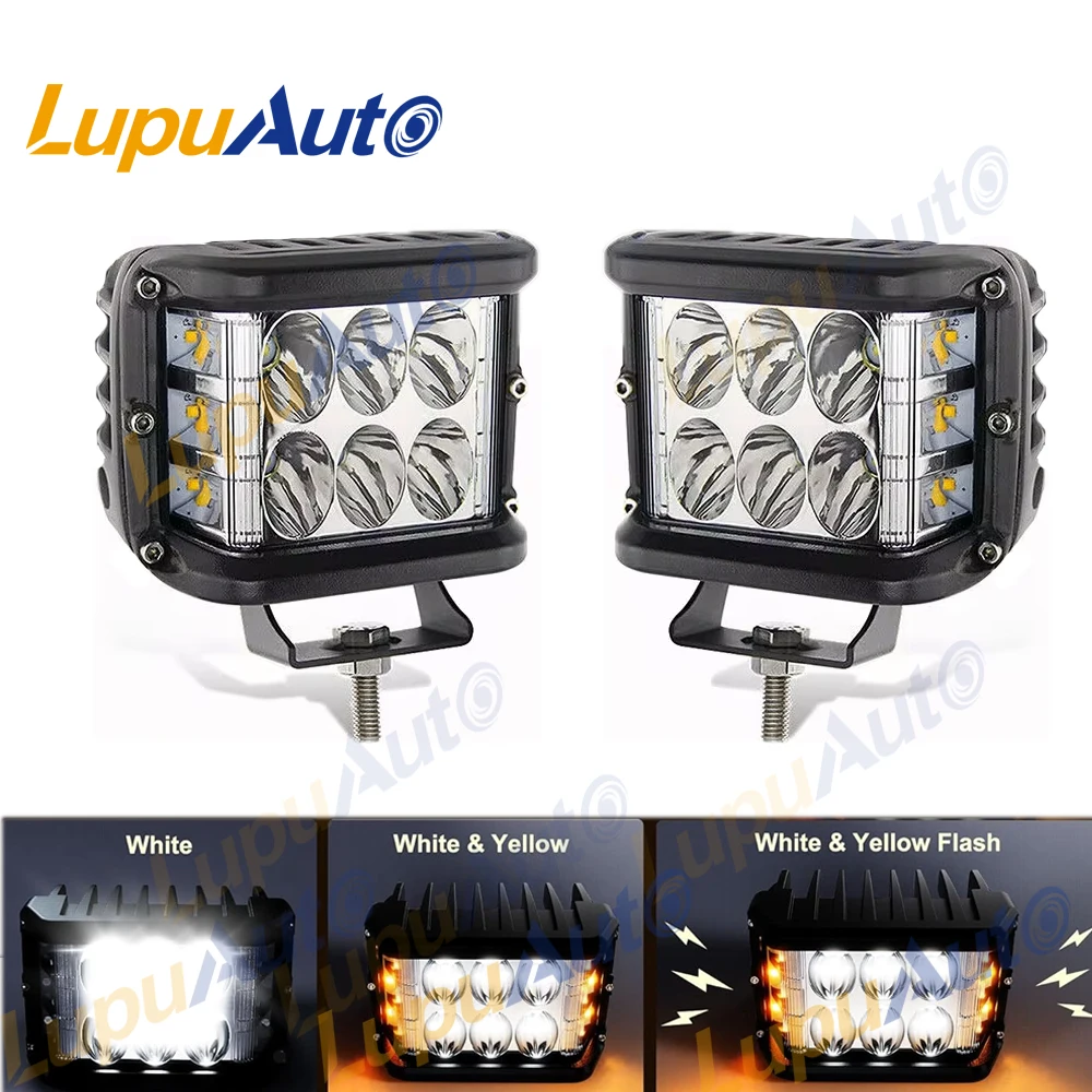 

4 Inch LED Work Lights Side Shooter LED Pods Dual Side Yellow DRL Flasing Strobe LED Offroad Driving Light For Tractor Truck ATV