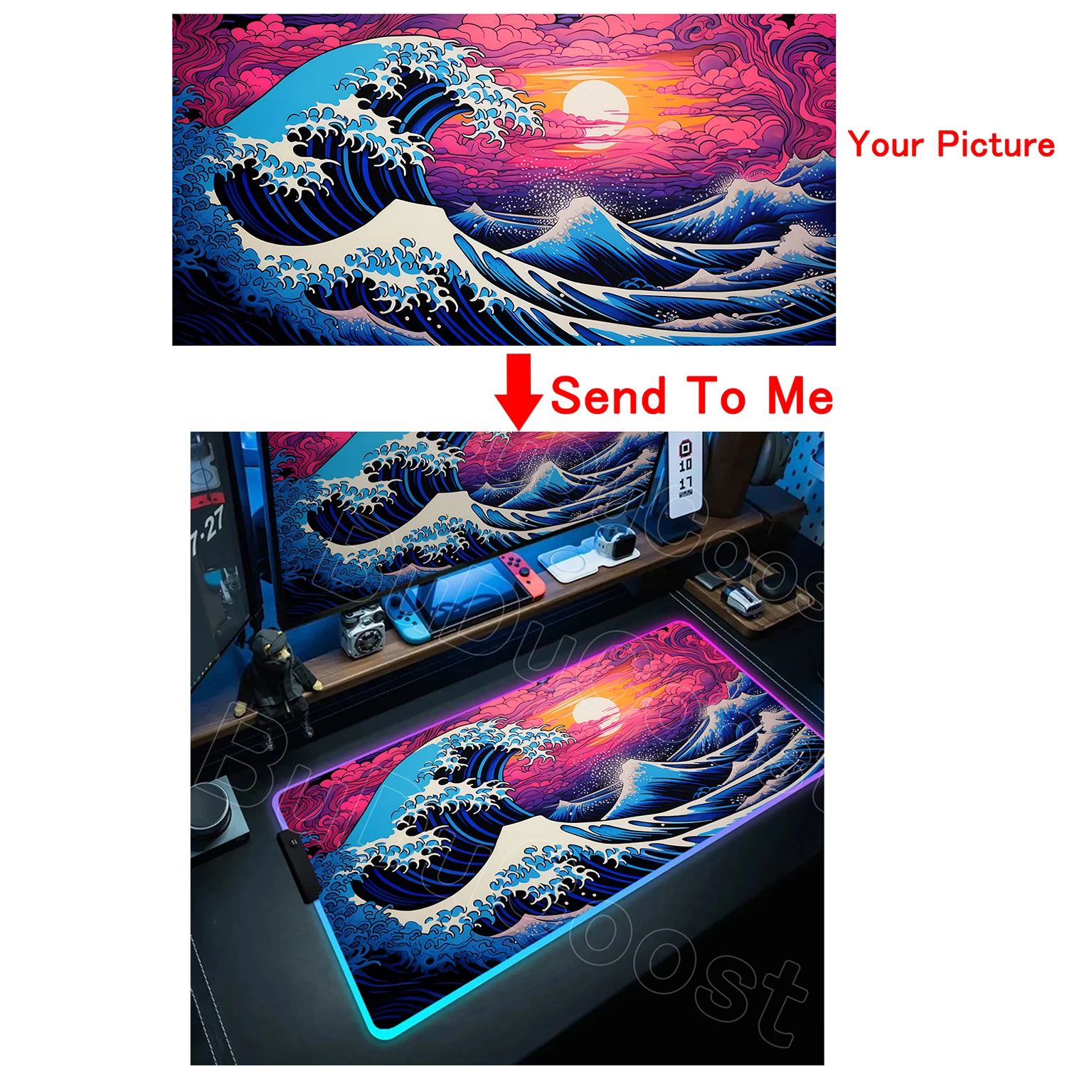 Niestandardowa podkładka pod mysz RGB HD Gaming Anime DIY Your Own Pictures Luminous Anti-skid Computer Office LED Mousepad Table Mat Laptop Dywaniki