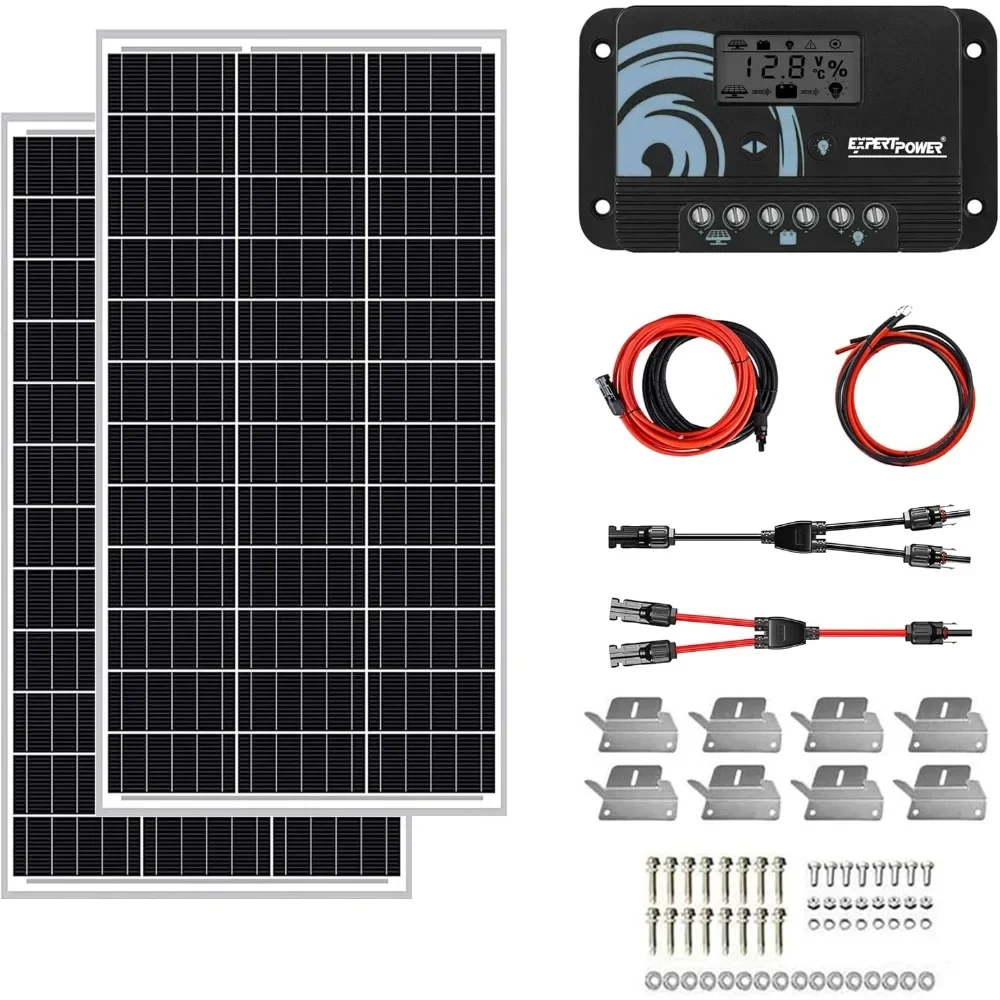 

Solar Power Kit | Mono Rigid Solar Panels, PWM Solar Charge Controller LiFePO4, AGM, Gel, Flooded Battery | RV, Trailer, Camper
