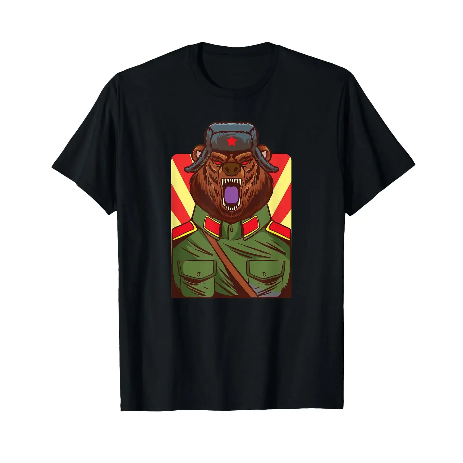 Russian Bear Soldier Screaming Illustration T Shirt vintage Washed Unisex Casual streetwear graphic Top For Everyday Wear