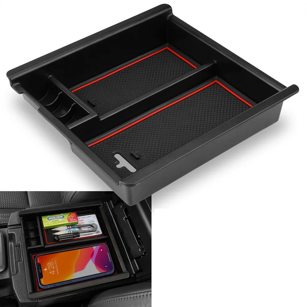 For Toyota Tacoma 2016-2021 ABS Armrest Box Insert Tray Red Trim Center Console Storage Organizer Interior Parts