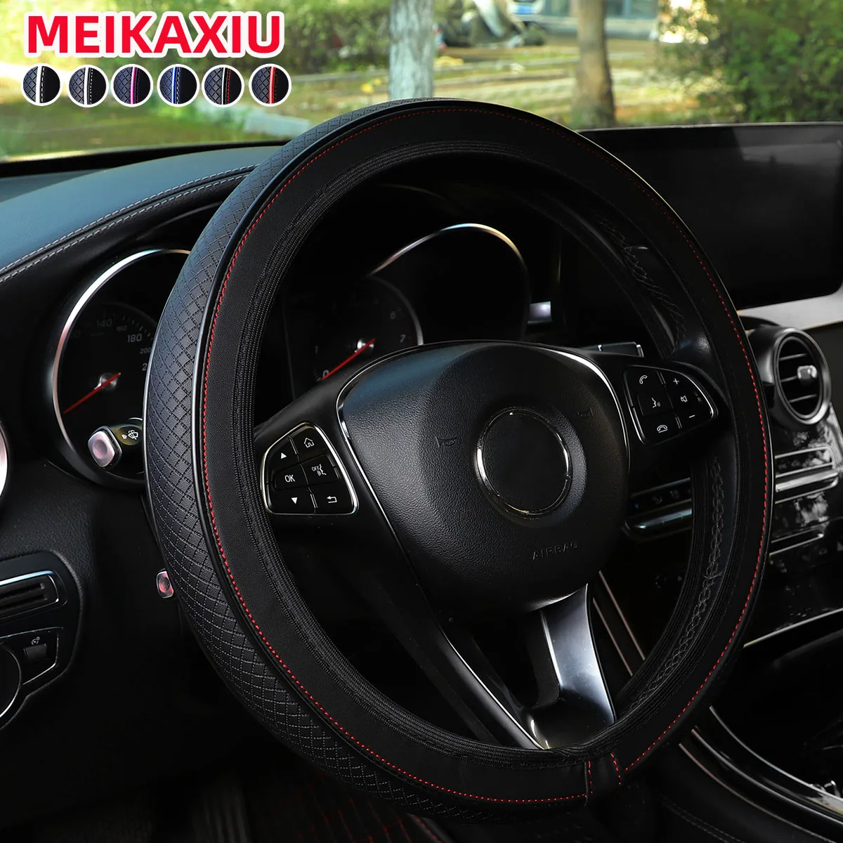 1PC Universal Fit Dicke PU Leder Auto Lenkrad Abdeckung Trim Streifen 14,5-15 Zoll Randlose Innen Dekoration zubehör – Detail 7