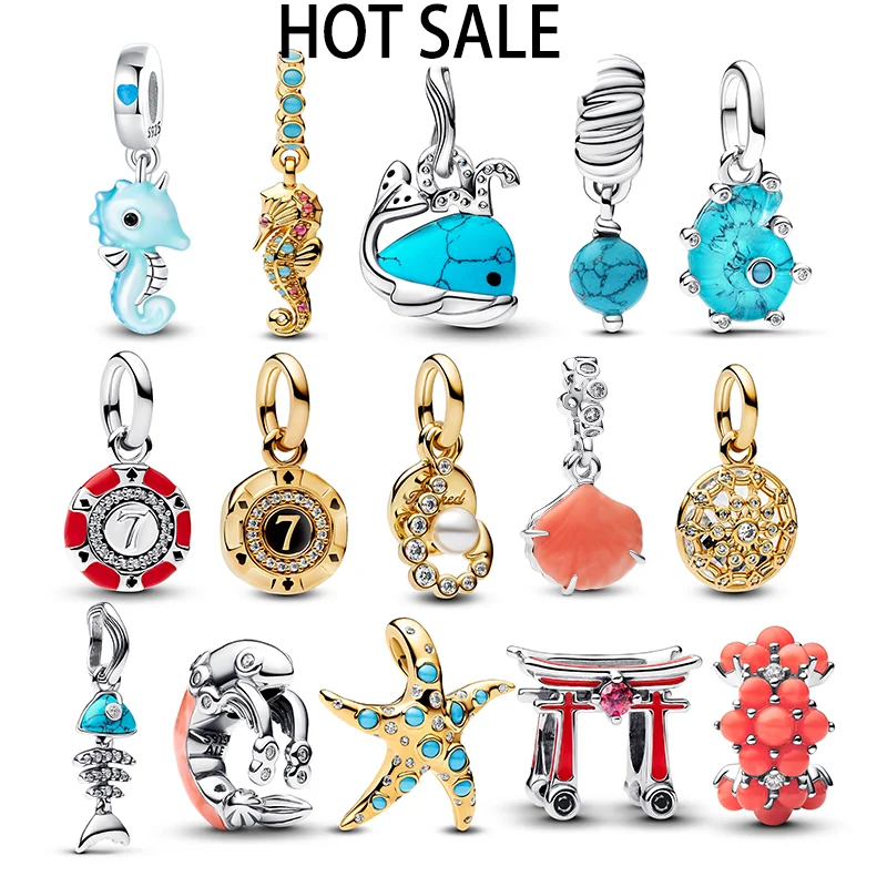 

2025 New in Hot sale Ocean Series Charm Suitable 925 Sterling Silver Original women Bracelet DIY Gold charm Jewelry Gift